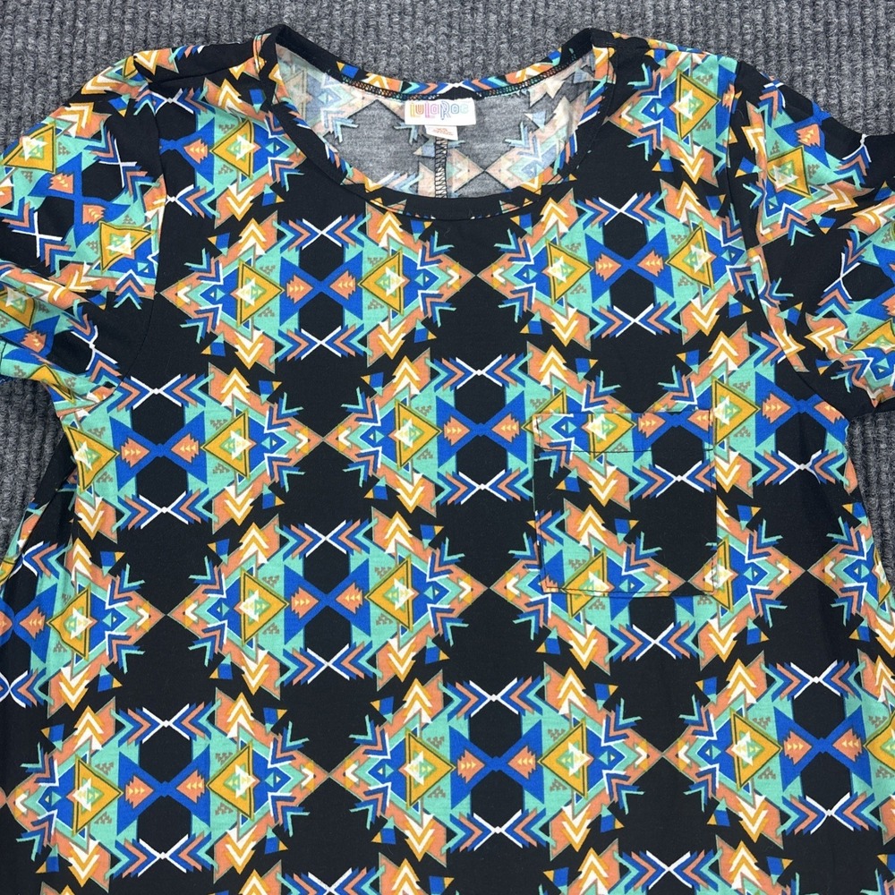 LuLaRoe Carly Dress XS Hi-Low Swing Tunic Geometric Print Casual Short Sleeve